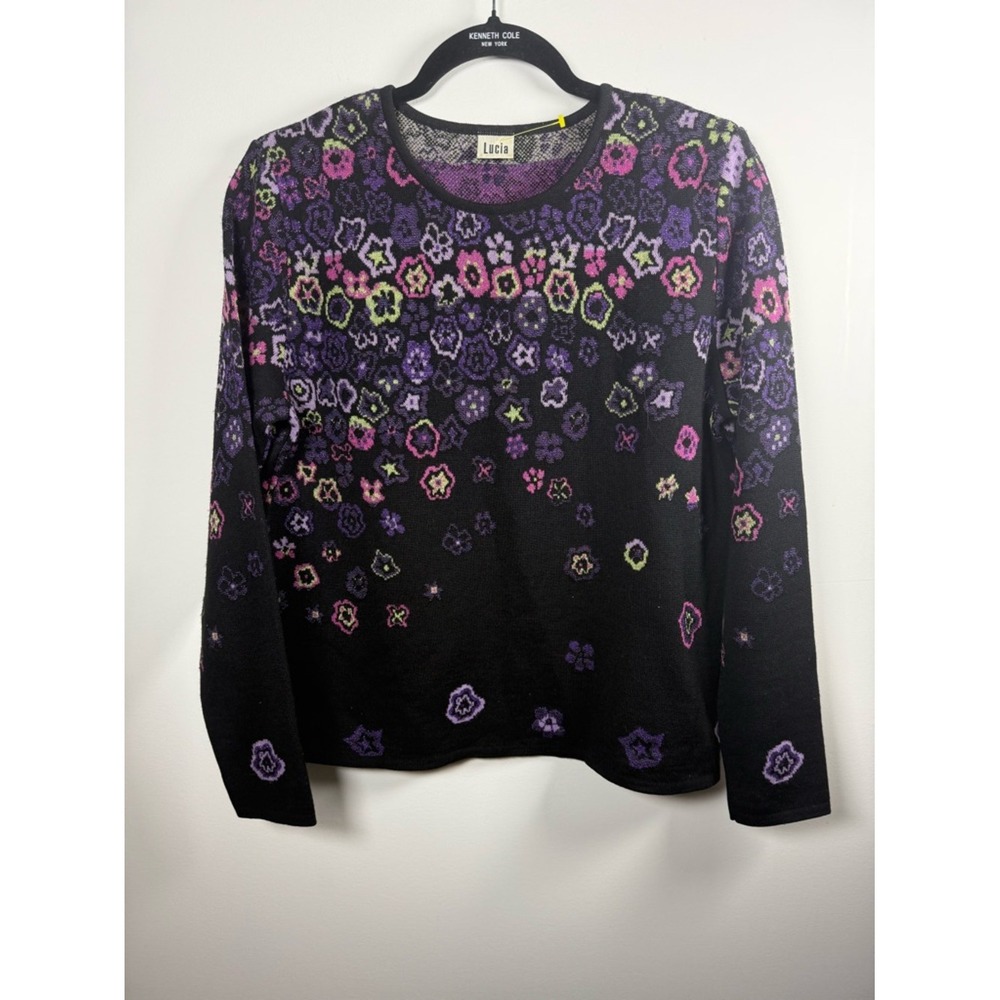 LUCIA | Vintage 90s Floral Metallic Wool Blend Sweater Size 10